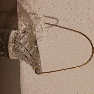 Vintage Avon Miniature Clear Glass Easter Basket with Metal Handle 2 1/2" TALL
